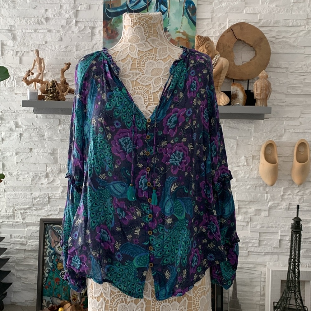 Spell | Bohème Ruffle Blouse in Baltic | Sz Medium - Picture 8 of 12